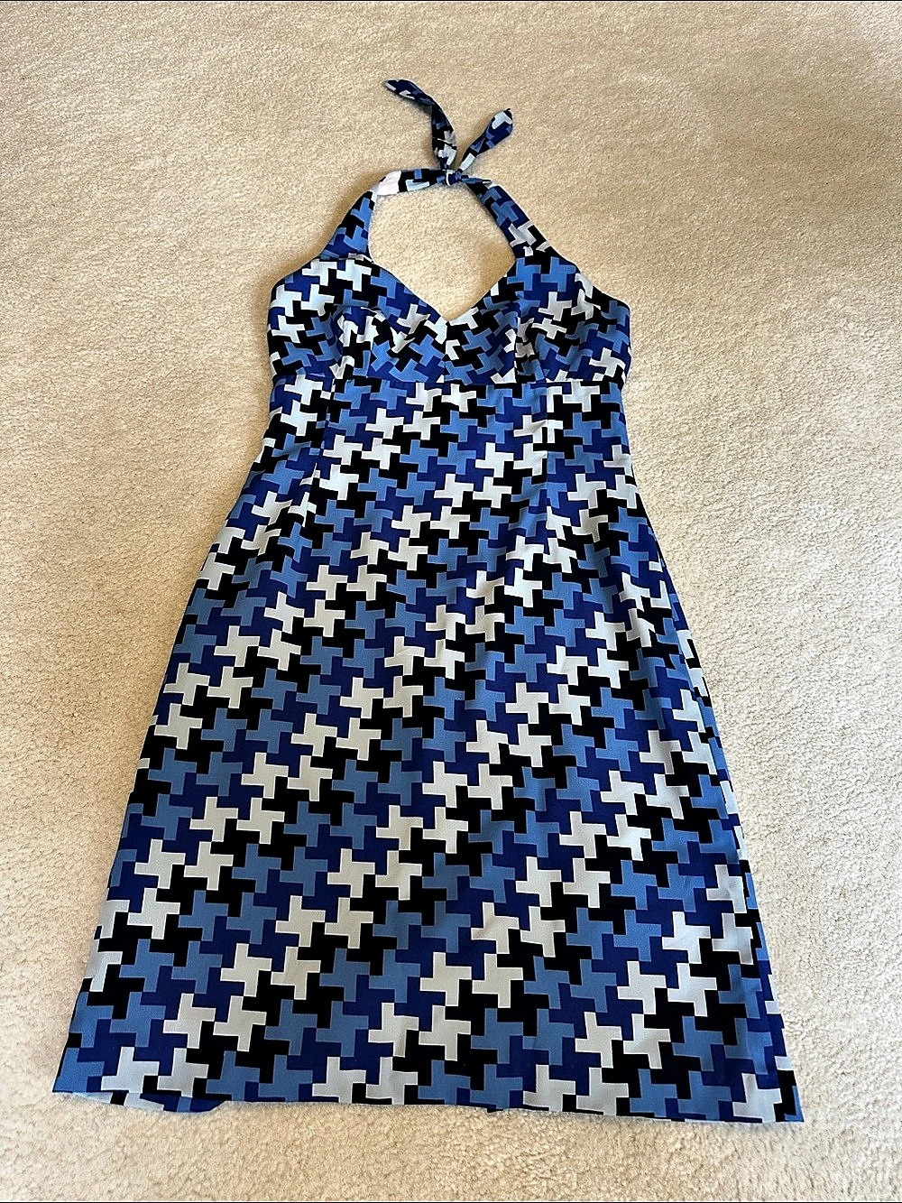 Shoshanna Geometric Halter Mini Dress in Blue & Black Size 8 Like New
